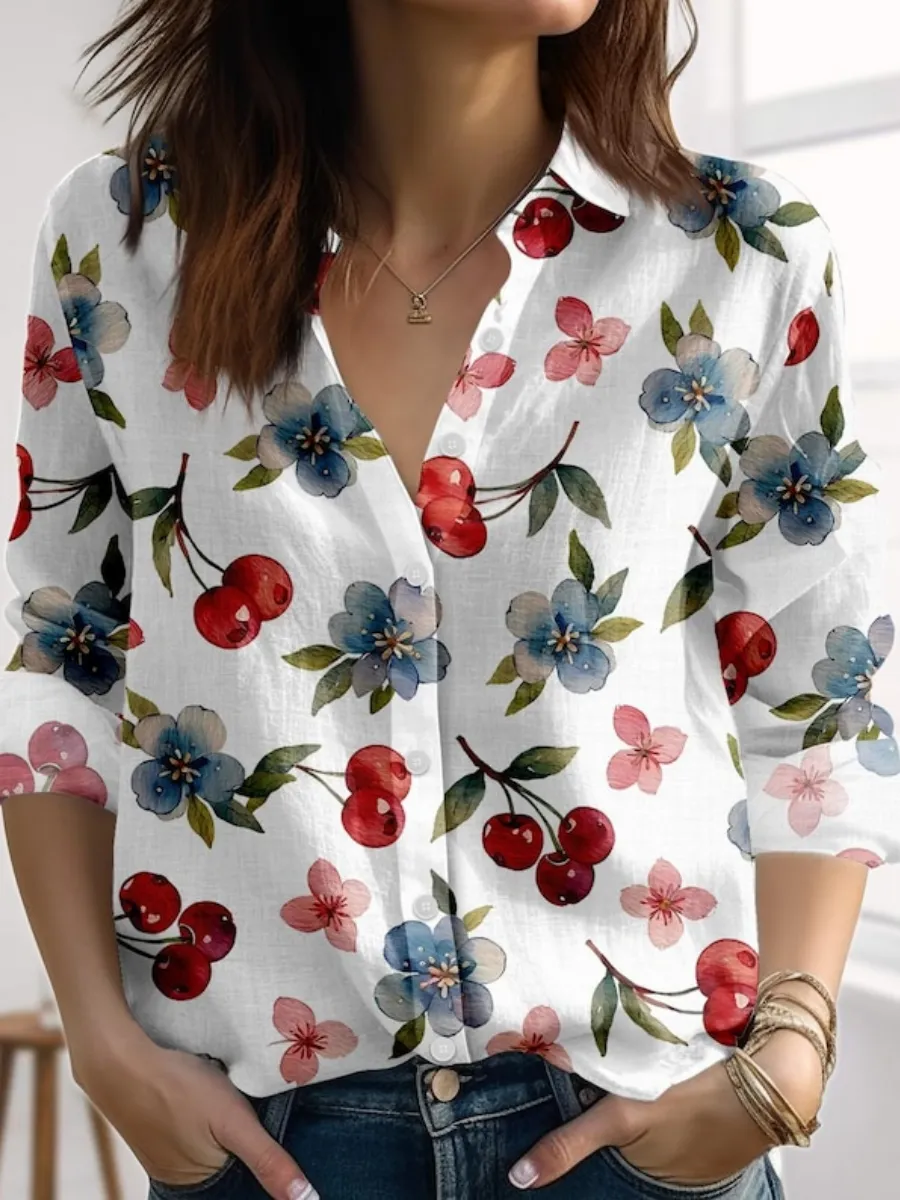 Cherry and Flower Printed Shirt