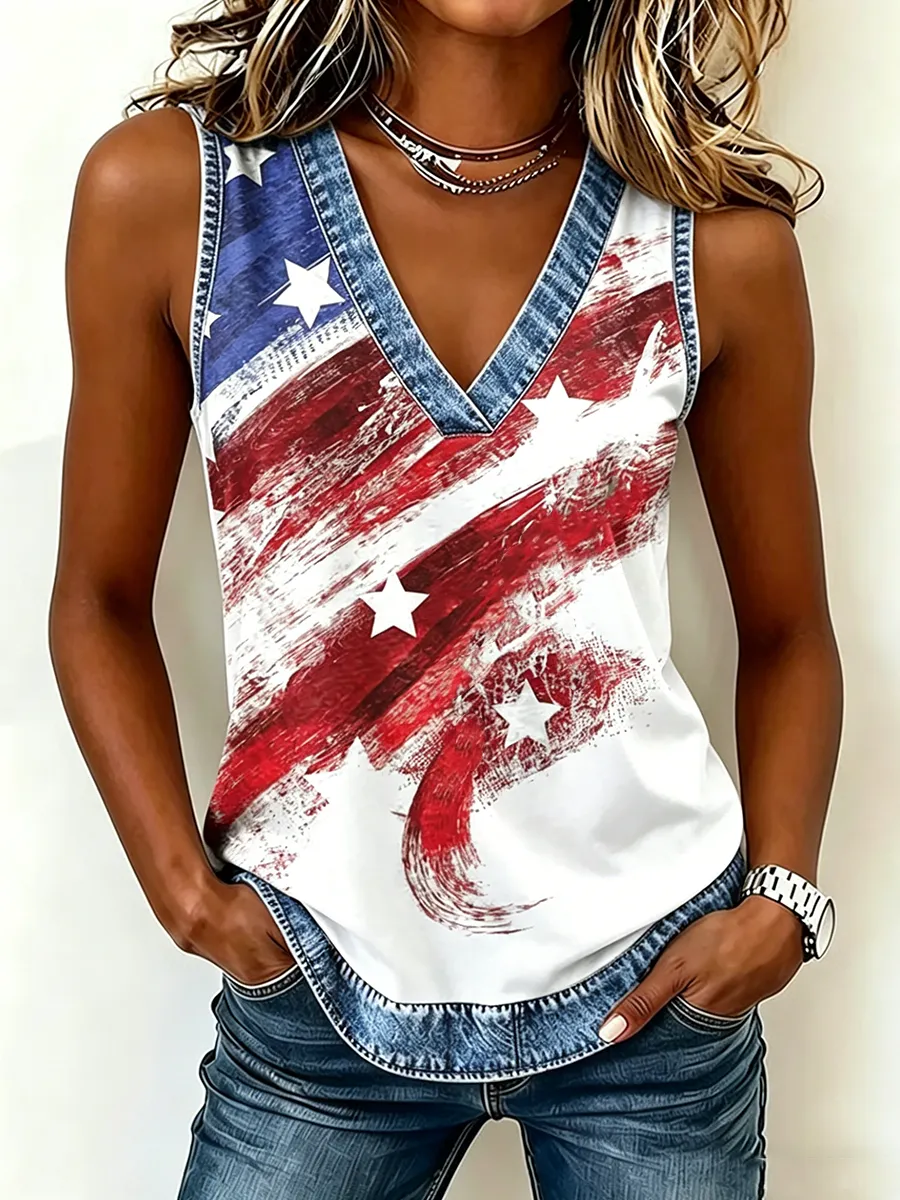 Women's America Flag Print Sleeveless Top