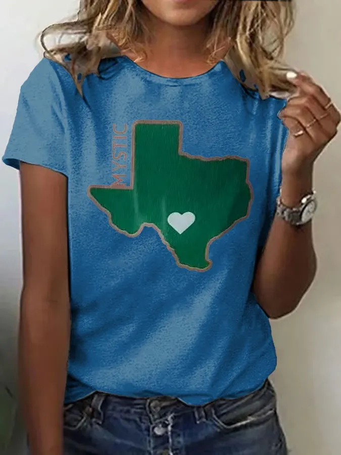 Women's Retro Mystic Green Texas Print T-Shirt