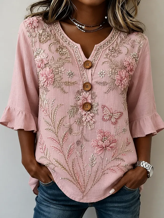 Women's Floral print Cotton Linen Shirt