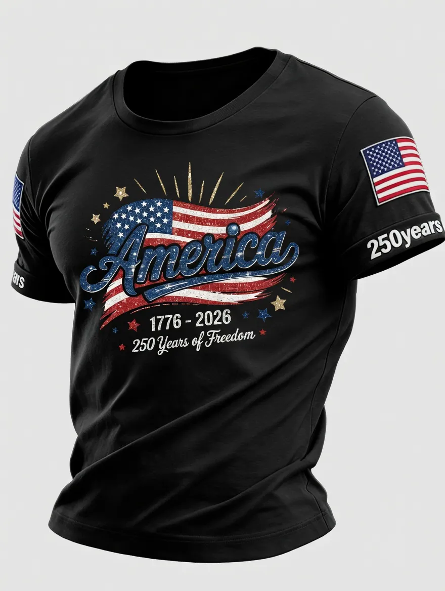Men'S Retro Faith Independence Day Printed Casual Short Sleeved T-Shirt