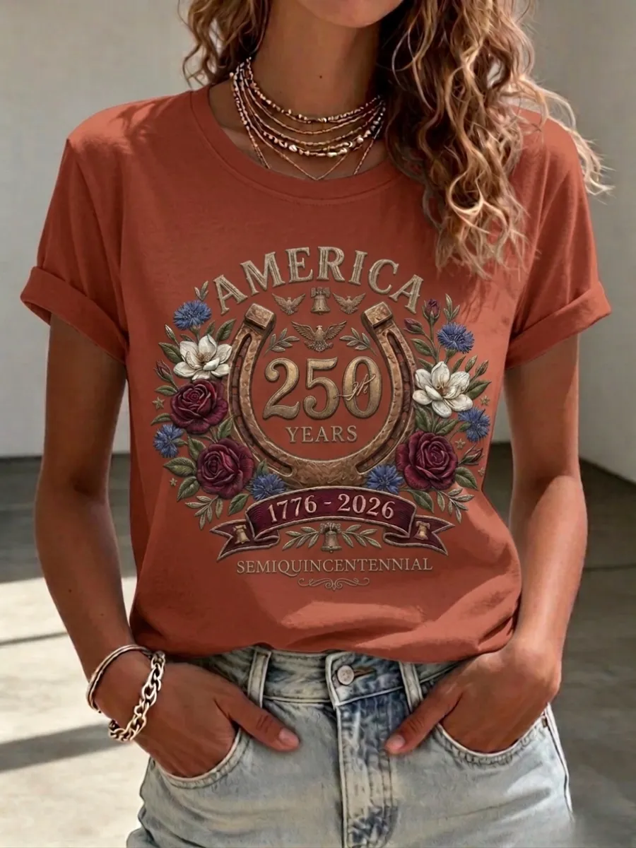Women's American Independence Day 250th Anniversary Printed T-Shirt