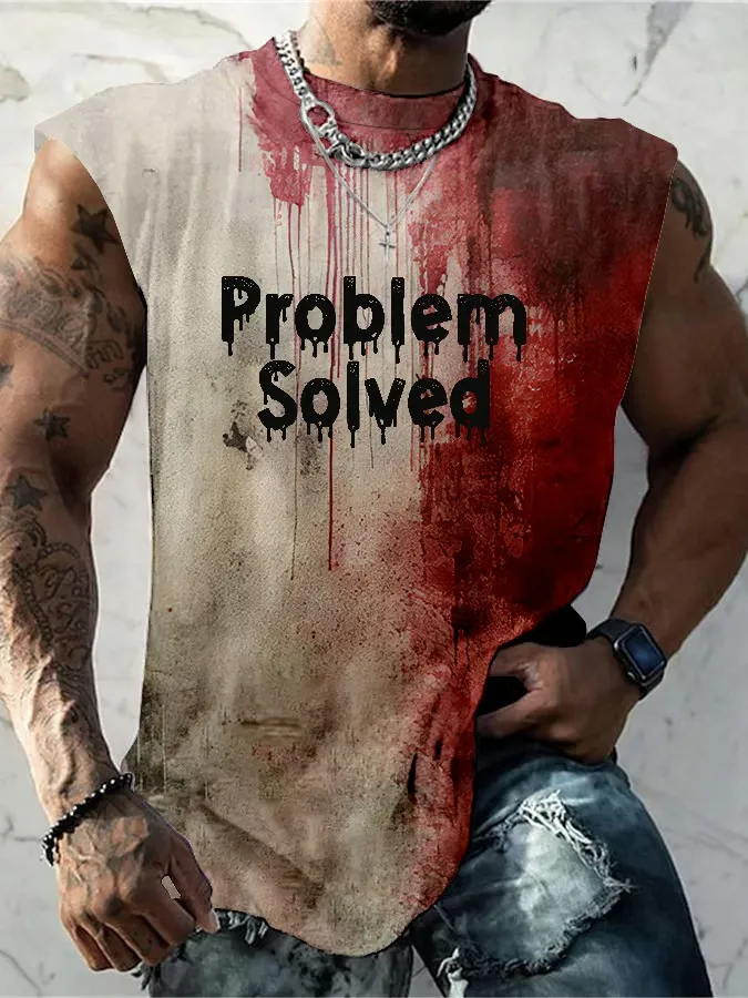 Men'S Bloody Problem Solved Halloween Print Vest
