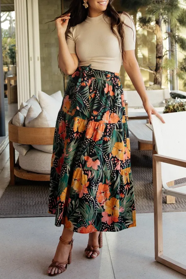 Versatile Holiday Floral Temperament Skirt