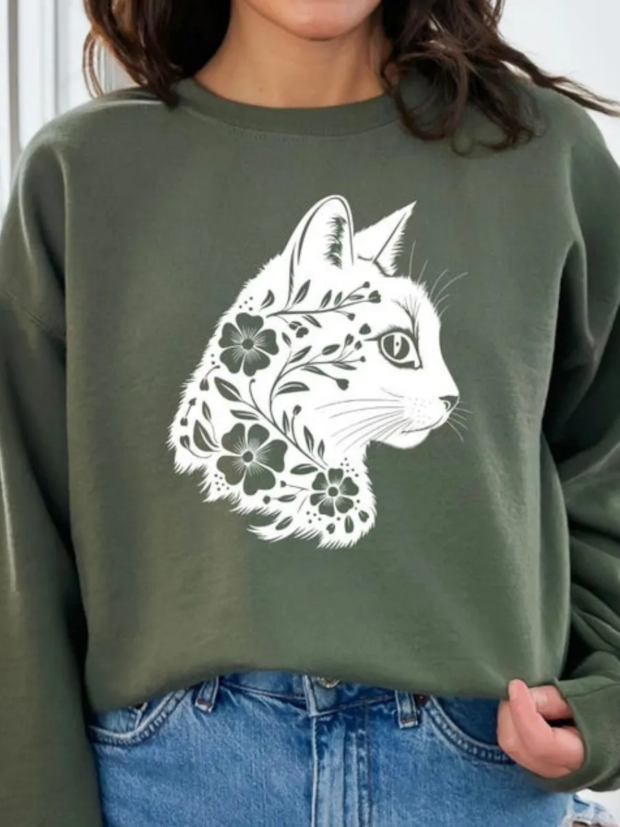 Cat Graphic Dropped Shoulder Sweatshirt