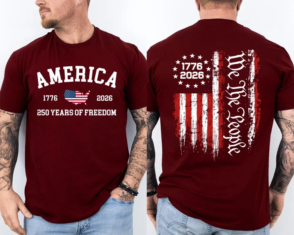 Men'S Casual American 1776-2026 Anniversary Printed Short Sleeved T-Shirt