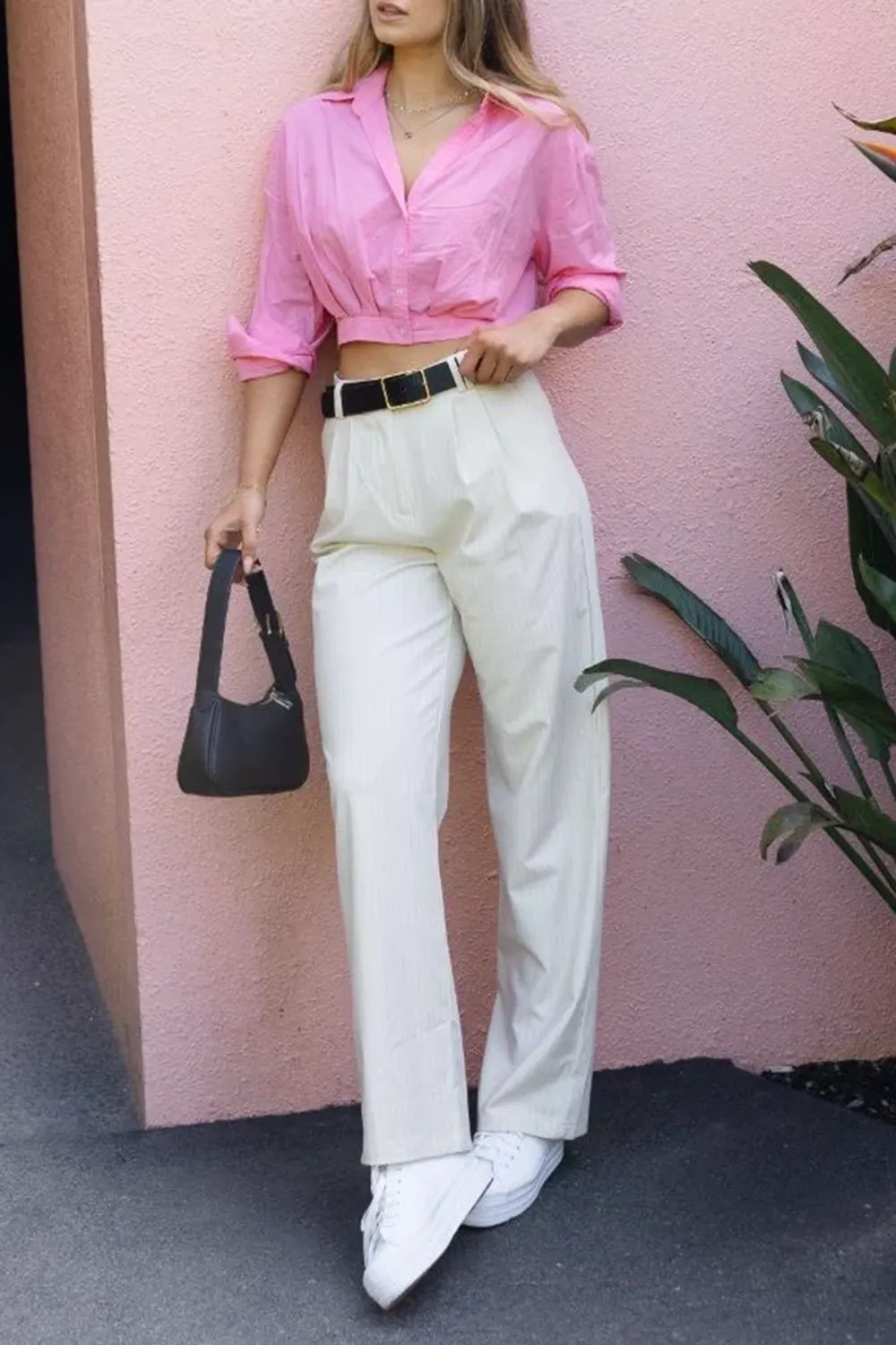 Barbie Pink Poplin Cropped Button - Up