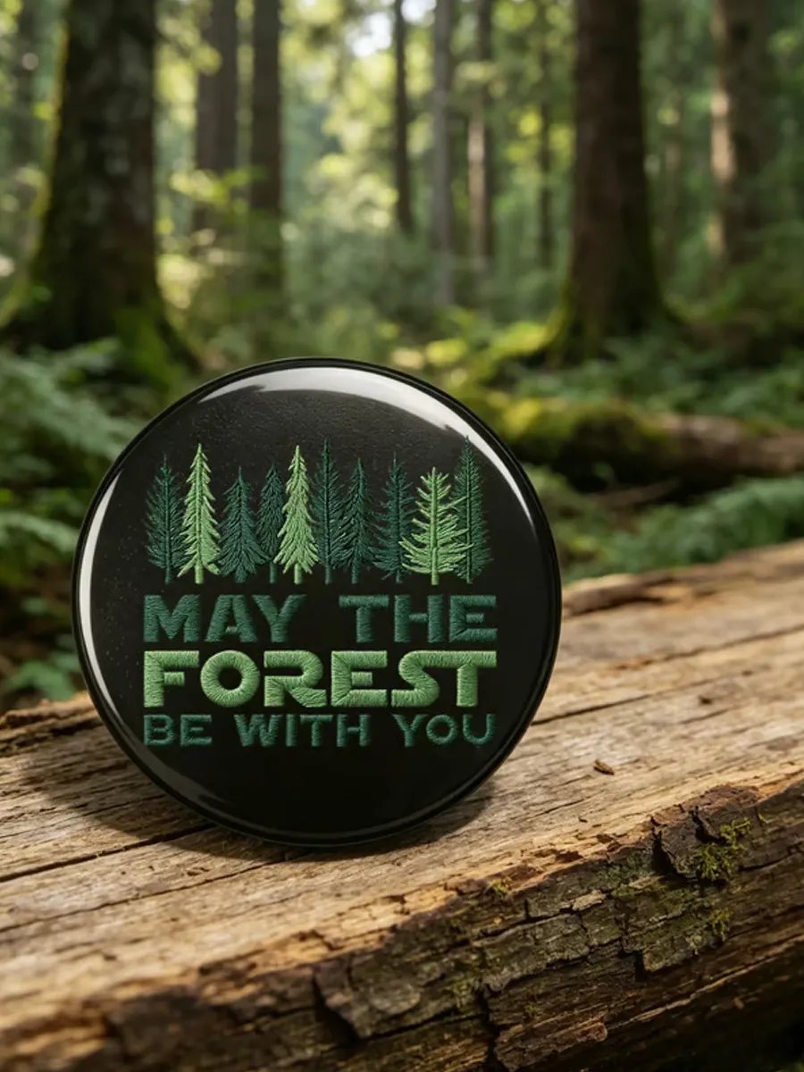Unisex Retro May The Forest Be With You Pin-Back Button