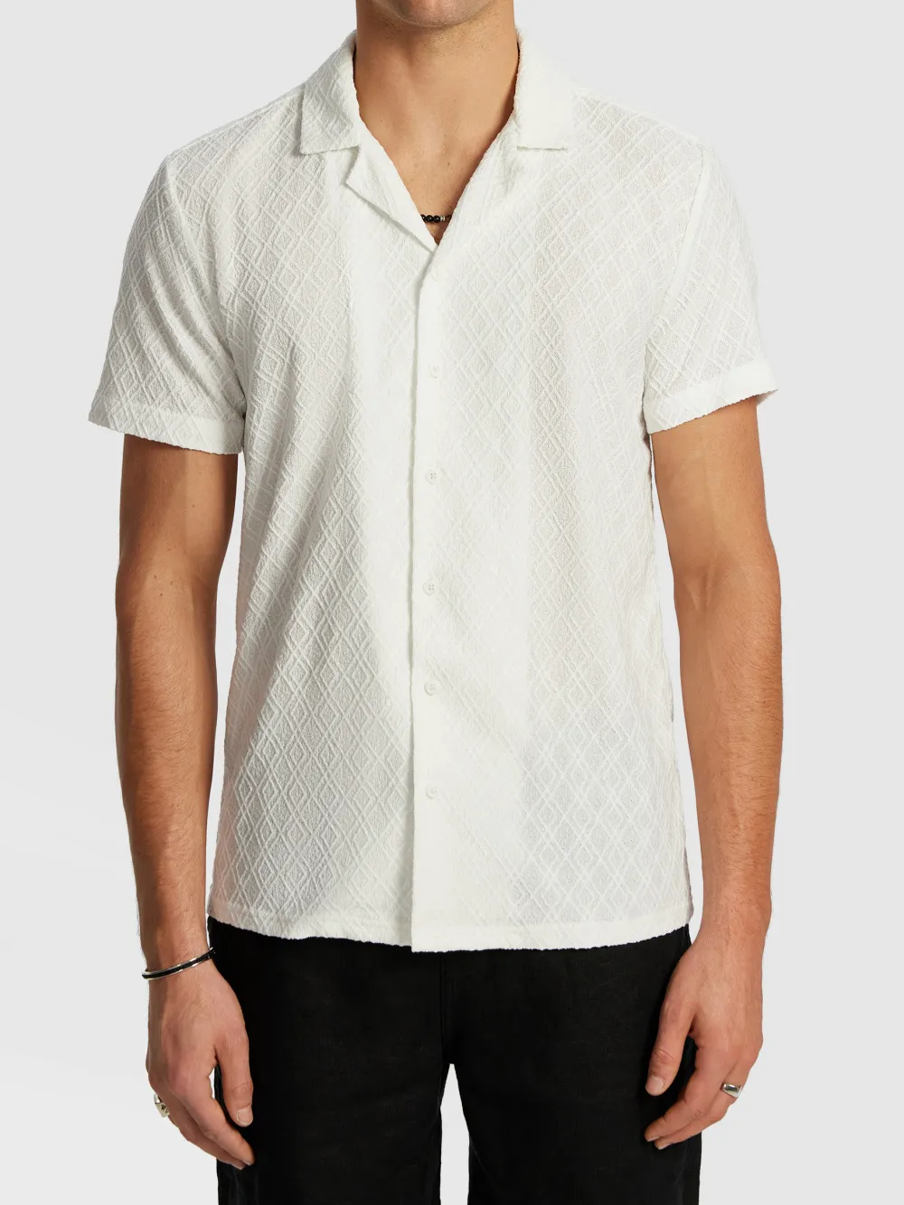 Off White Textured Short Sleeve Shirt