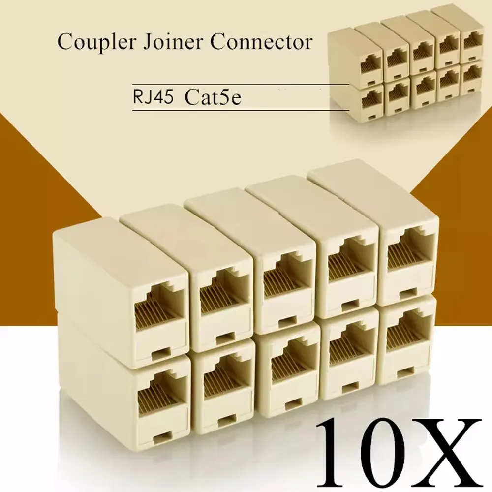 10 Pcs Network Ethernet Dual Head Coupler Jointer Plug