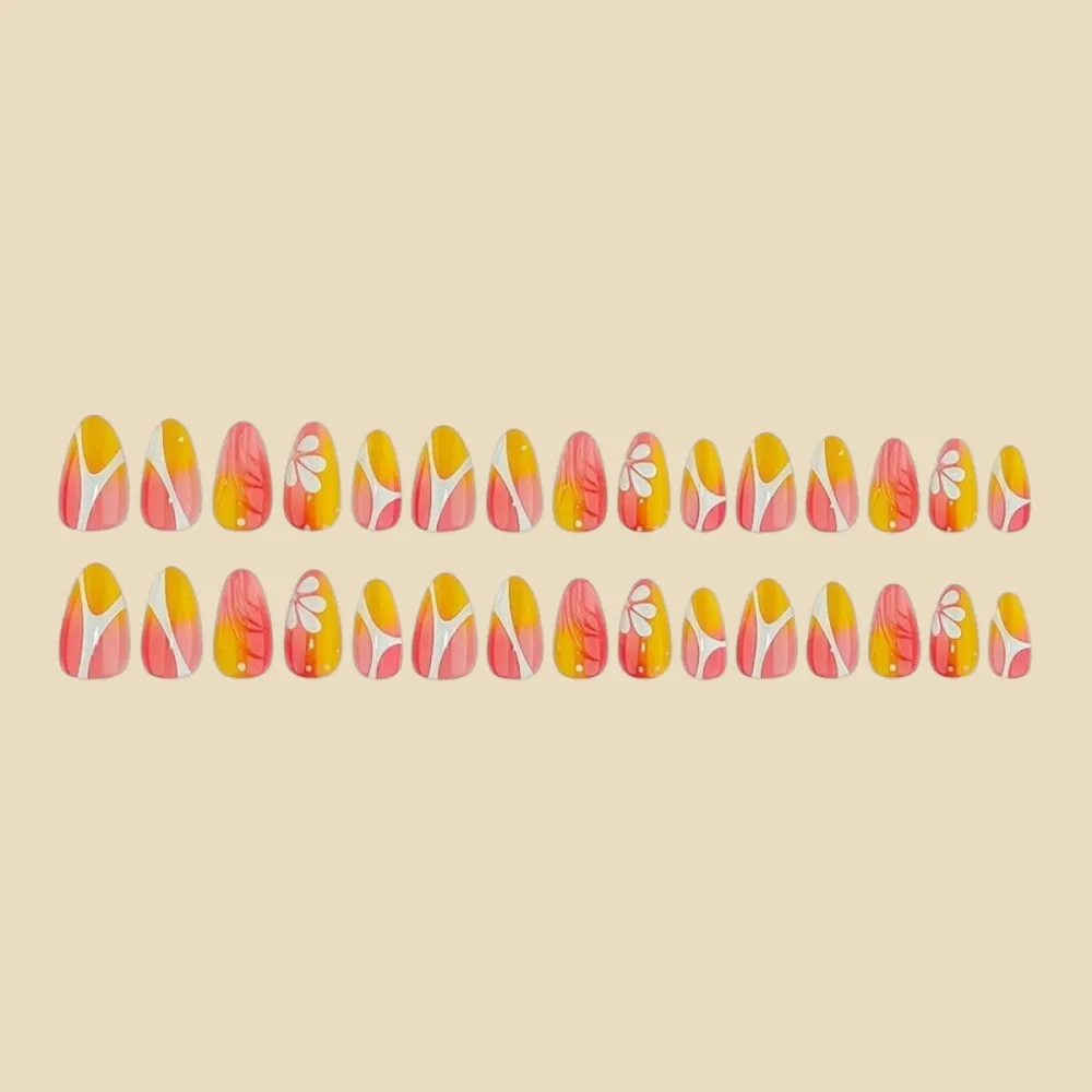 Nailhour 30pcs 3D Short Oval Purple Floral Press On Nails
