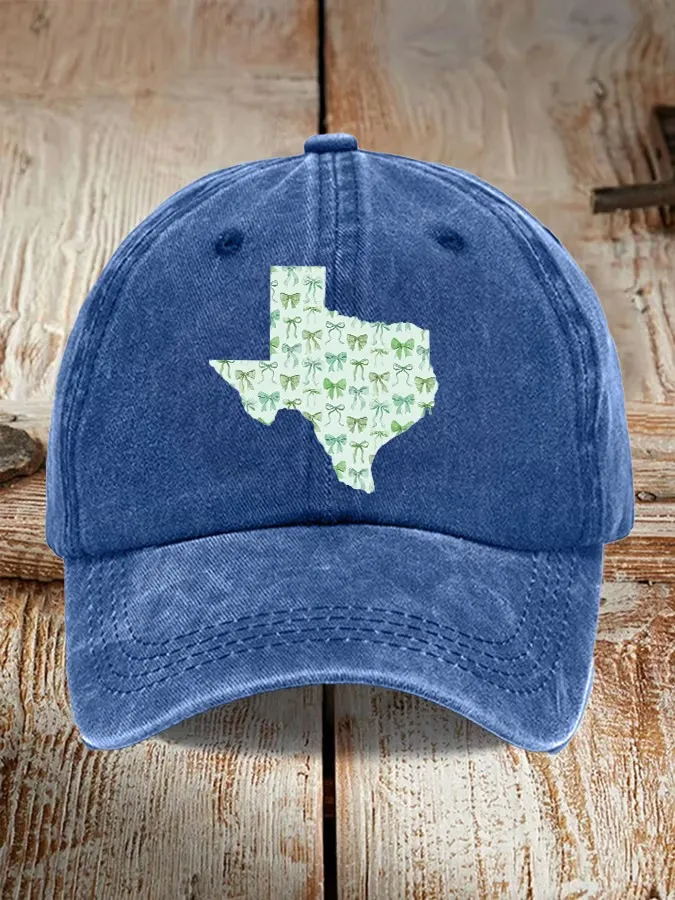 Retro Texas Strong Green Bow Print Baseball Cap