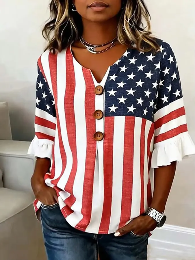 Women's Casual American Flag Printed Top