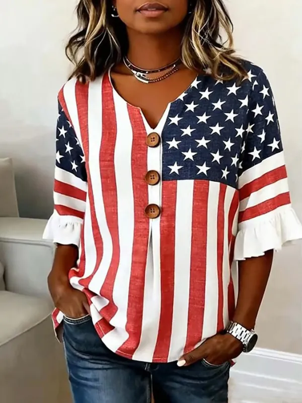 Women's Casual American Flag Printed Top