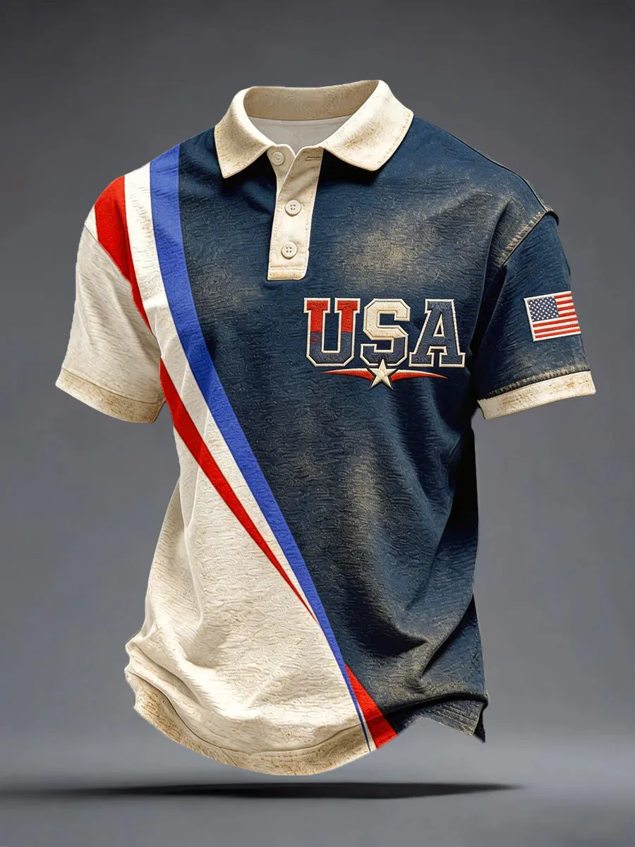 Men's Retro 250th Anniversary American Short-Sleeve Polo Shirt