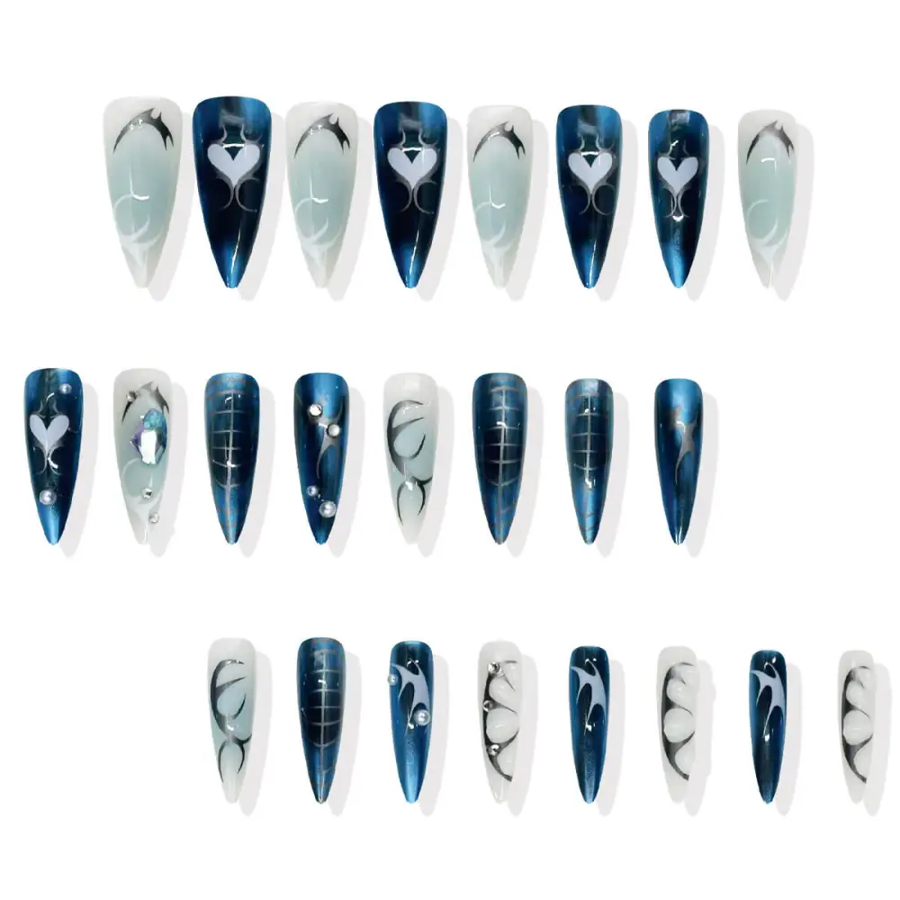 Nailhour 24Pcs Chrome Cat Eye Long Stiletto Press On Nails