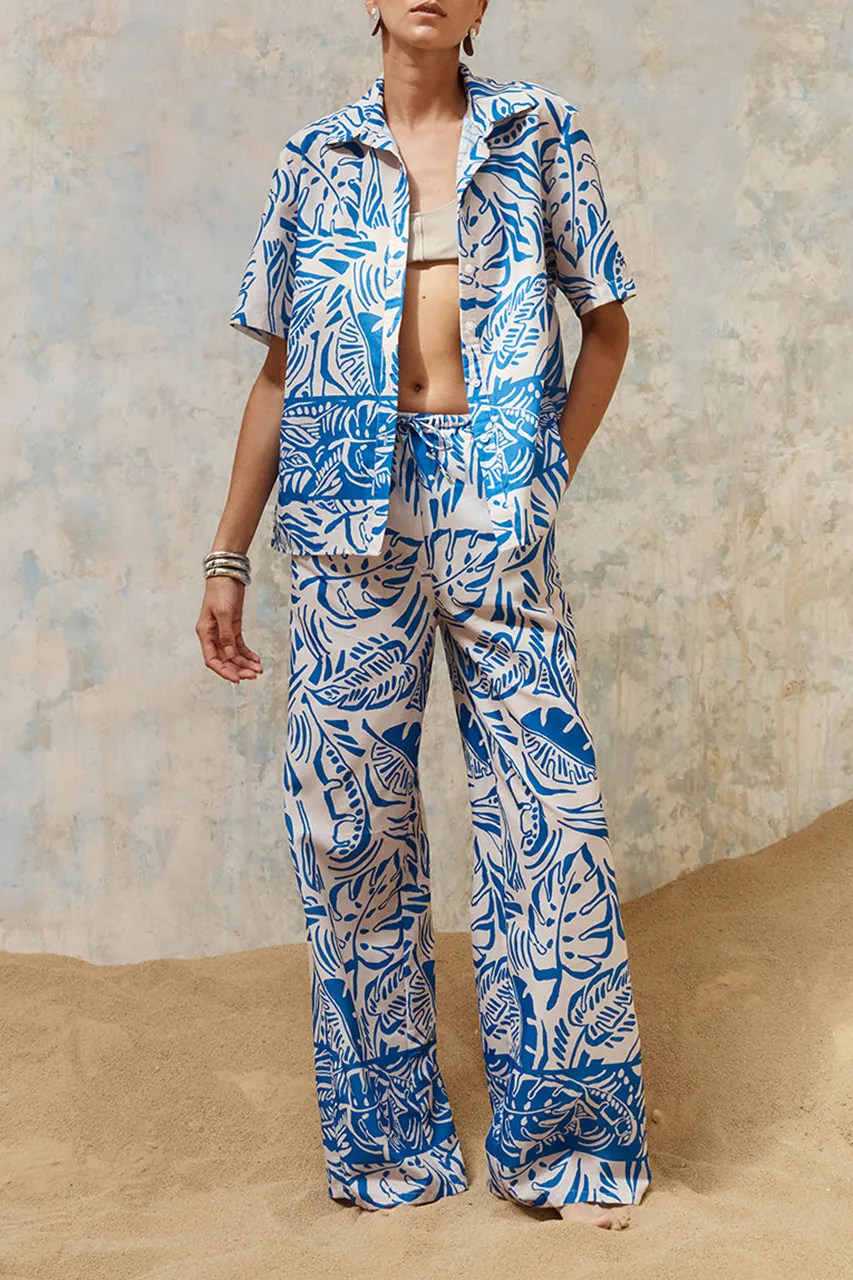 Blue Toned Patterned Relaxed Pants