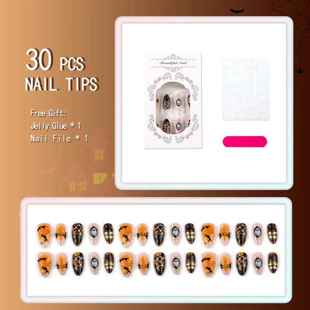 Nailhour 30Pcs Gilded Handmade Medium Almond Press On Nails
