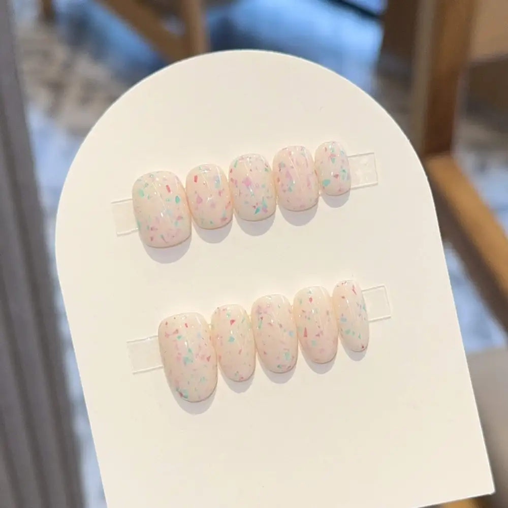 Nailhour 10Pcs Handmade Floral Short Squoval Press On Nails