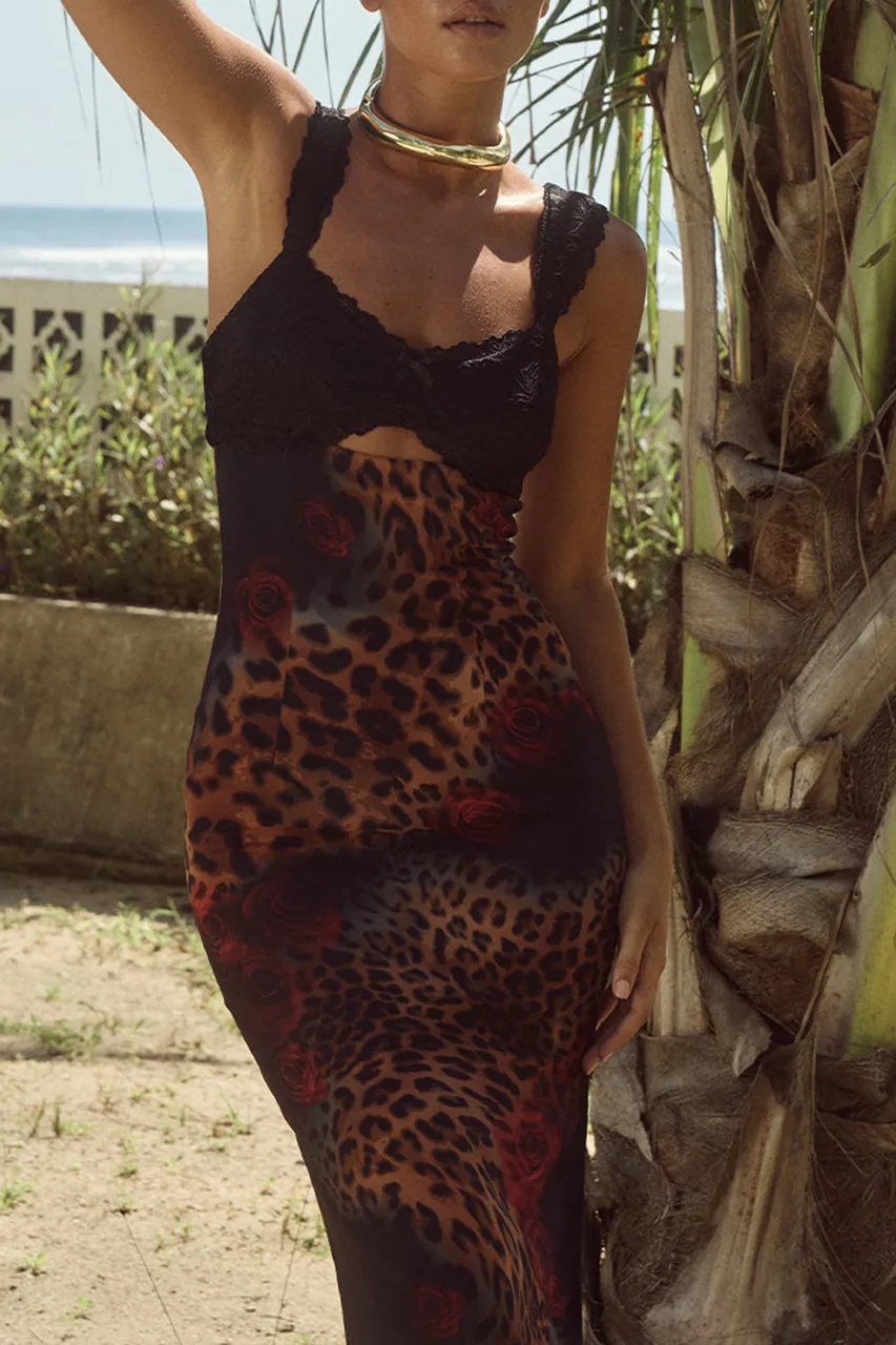 Leopard Print Cut Out Midi Dress