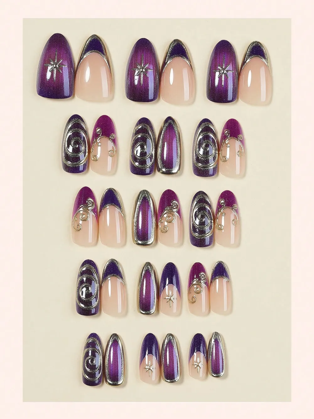 Nailhour 10pcs Y2K Style French Purple 3D Press On Nails