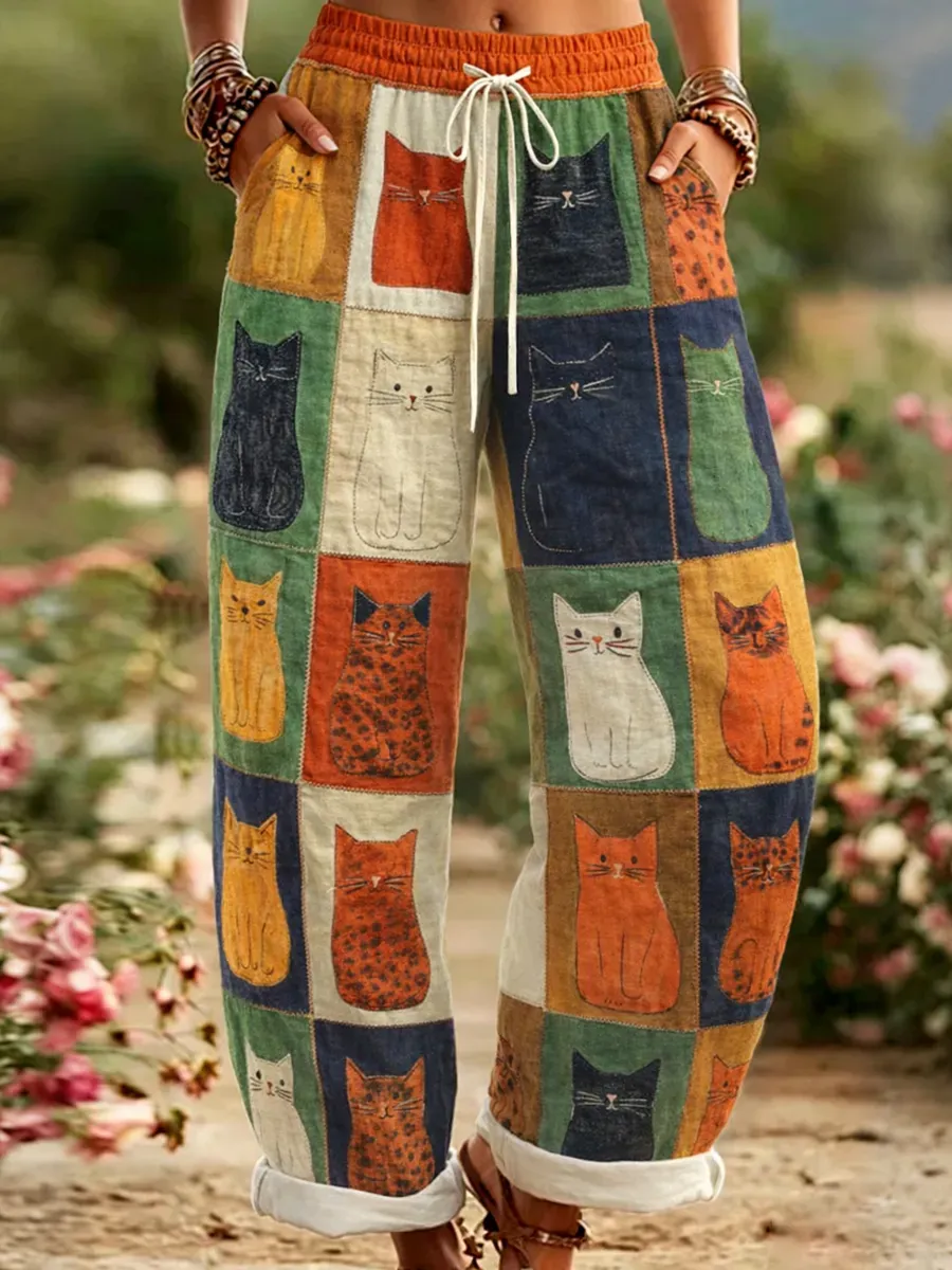 Women's Cute Cat Print Casual Pants