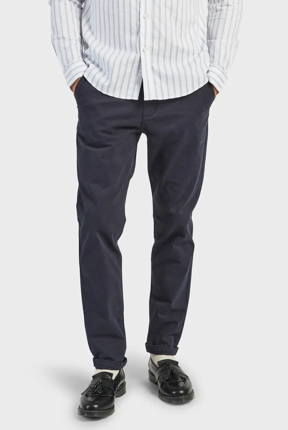 Cotton Blend Slim Leg Trousers