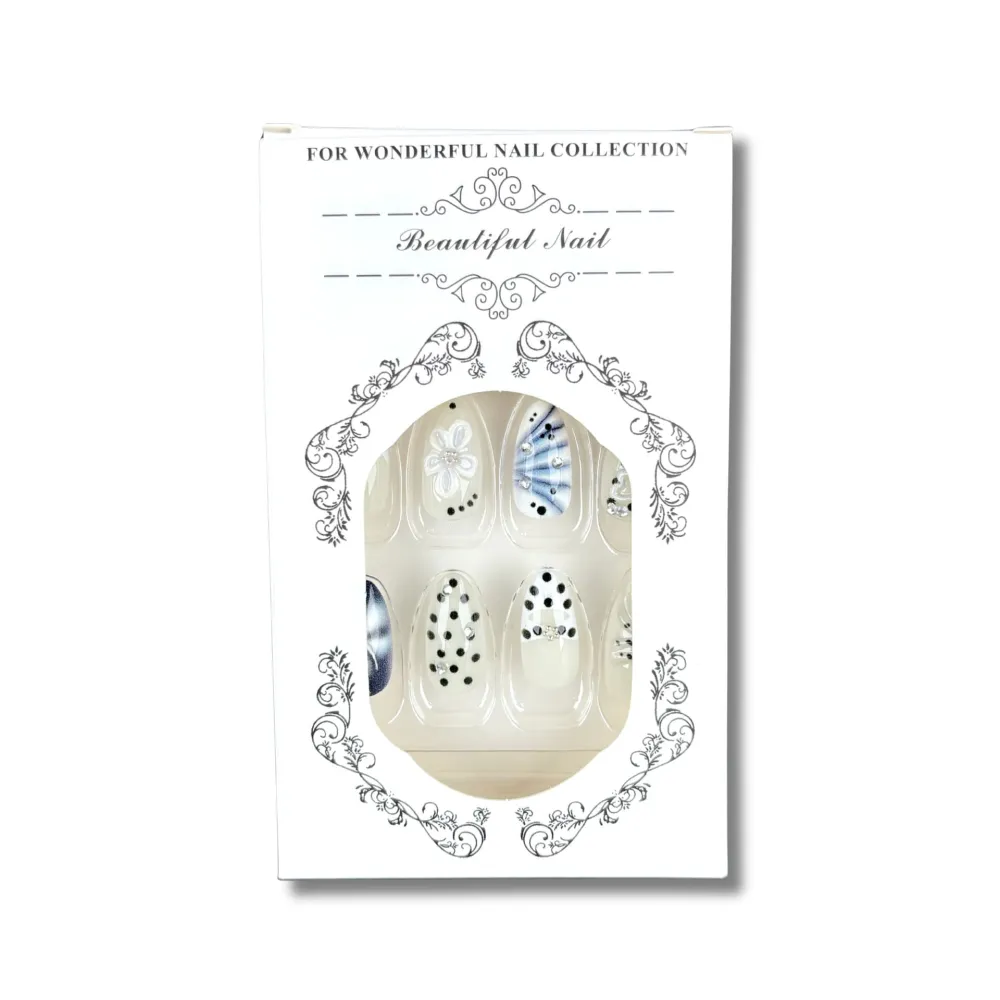 Nailhour 30Pcs Bow 3D Medium Almond French Polka Dots Press On Nails