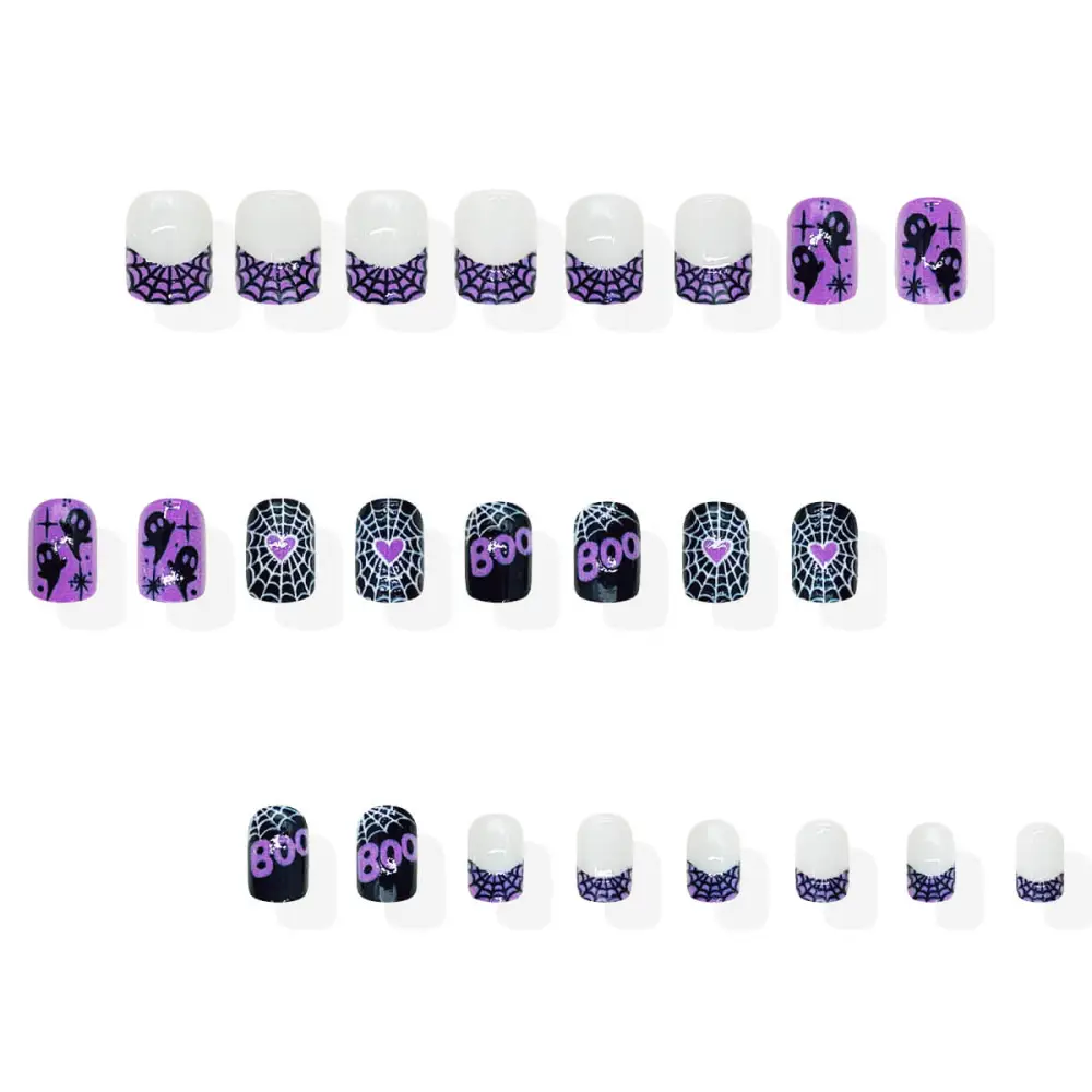 Nailhour 24Pcs French Short Square Purple Ghost Press On Nails