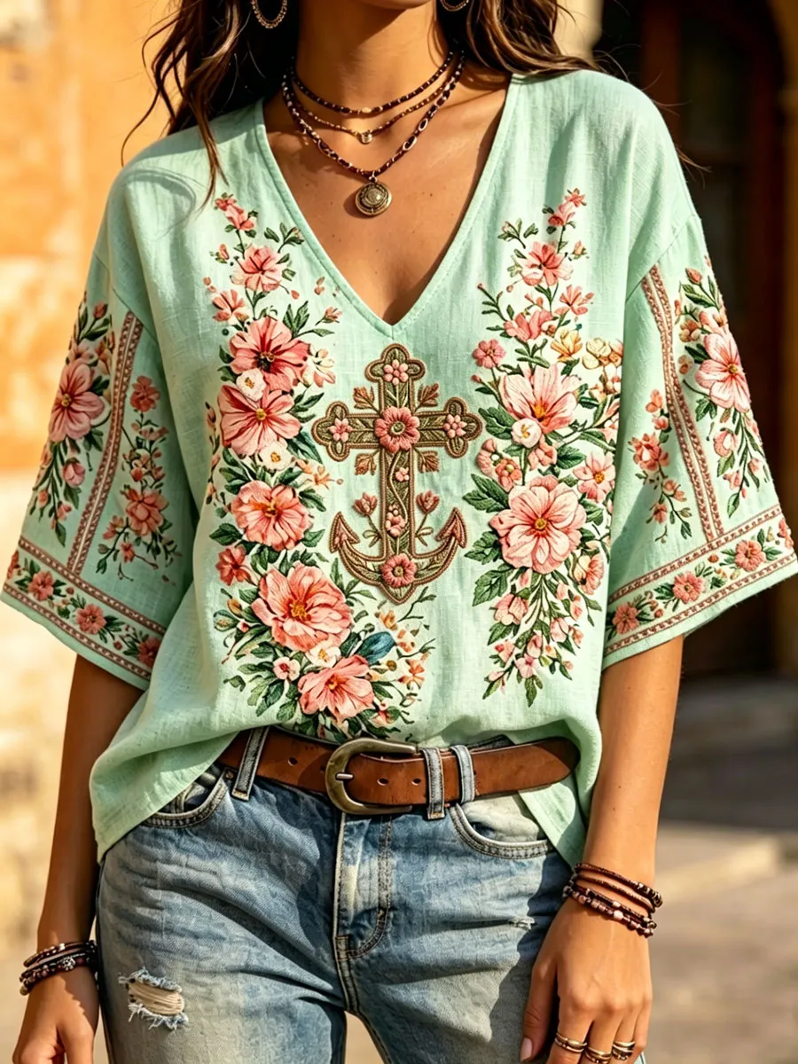 Women'S Floral Faith Print Casual  Top