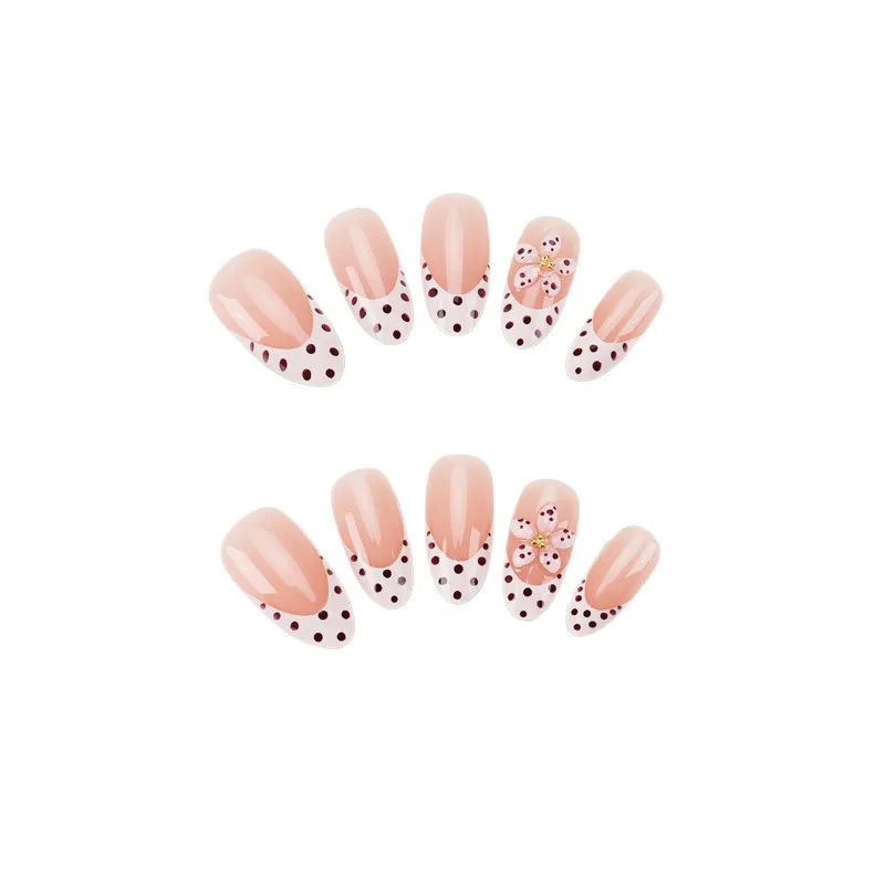 Nailhour 30Pcs Nude 3D Vintage Medium Almond Press On Nails