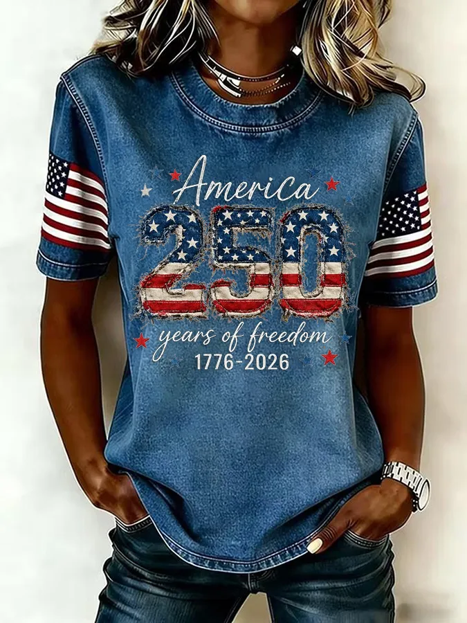 Women'S  America Flag Printed Casual T-Shirt