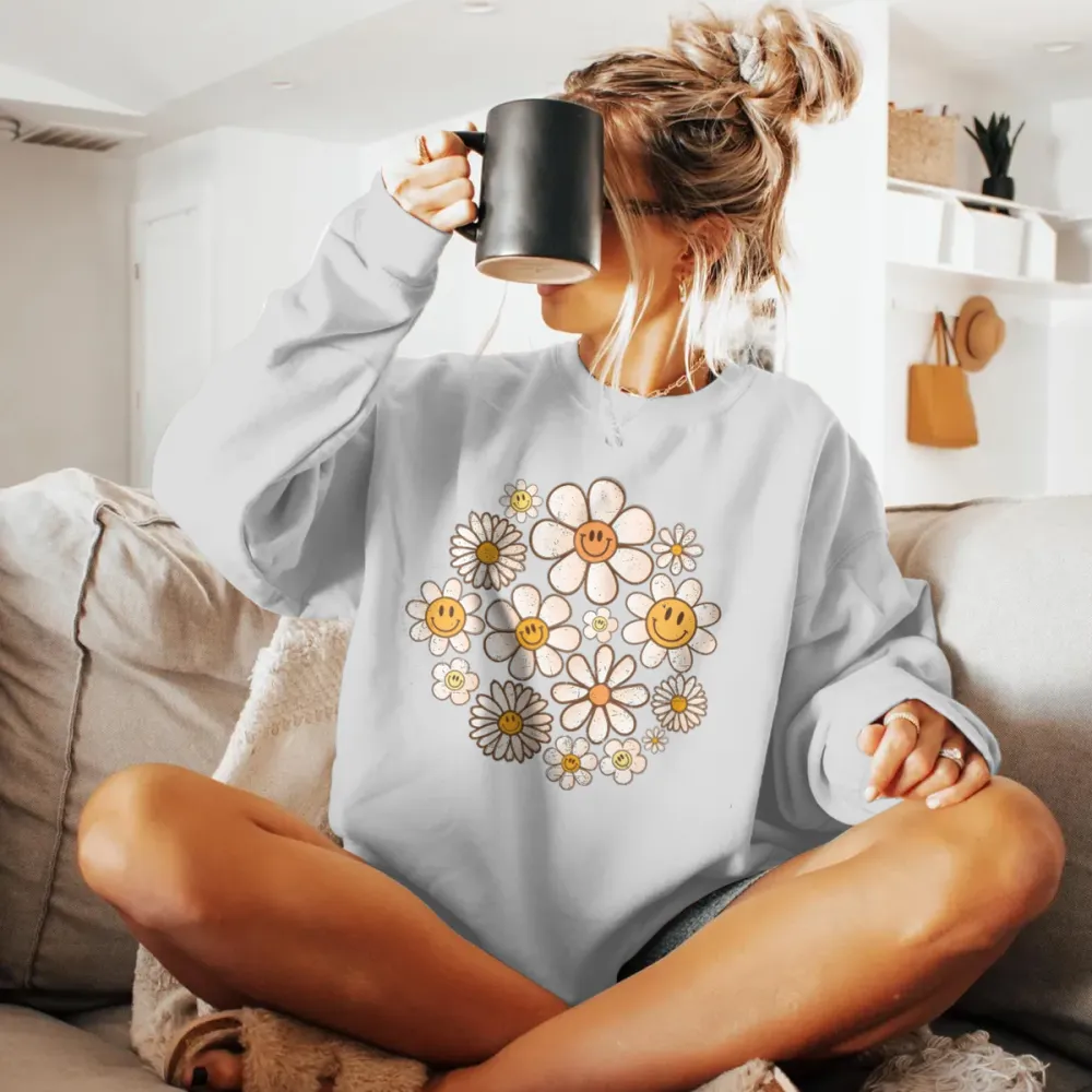 Retro Style Flower Graphic Sweatshirts