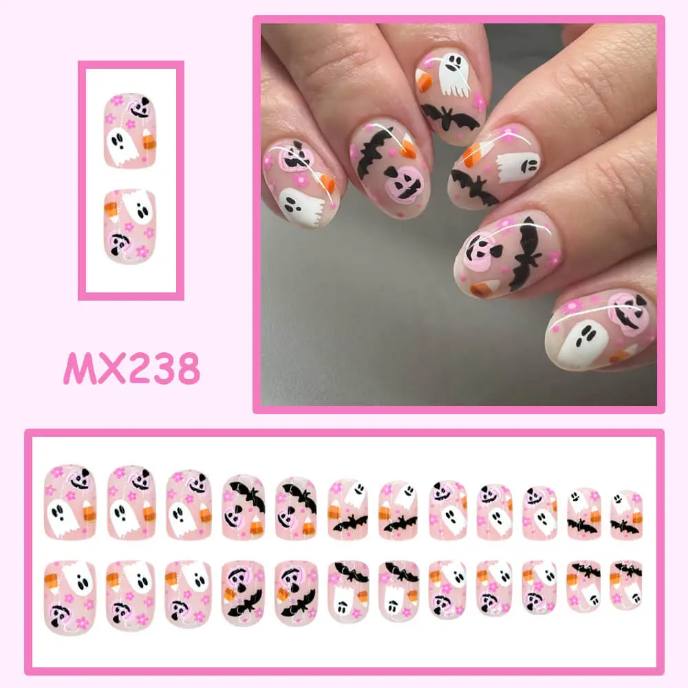 Nailhour 24Pcs Halloween Short Squoval Spider Motif Press On Nails