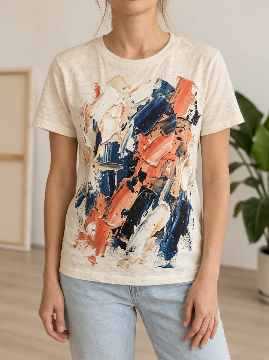 Women's Dynamic Abstract Oil Painting Art Crew Neck T-Shirt