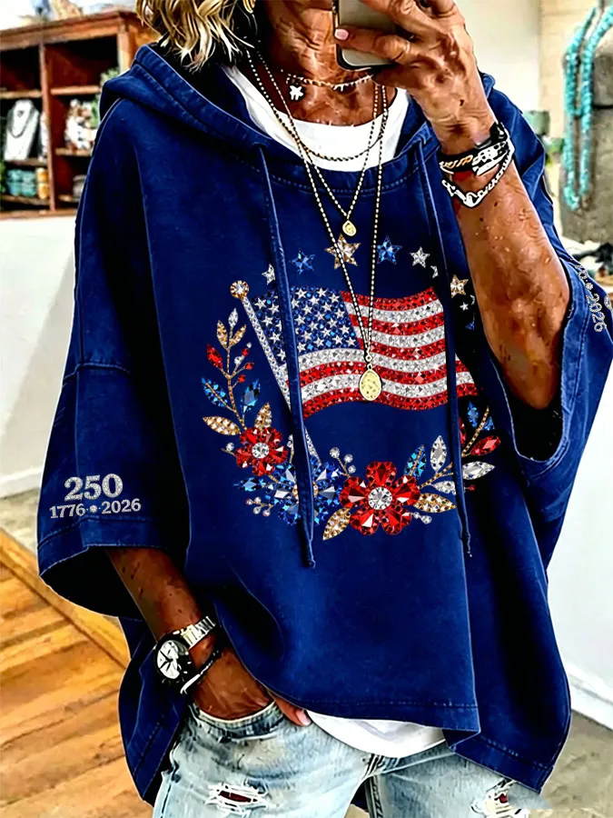 Women'S American Flag Printed Super Large Hoodie