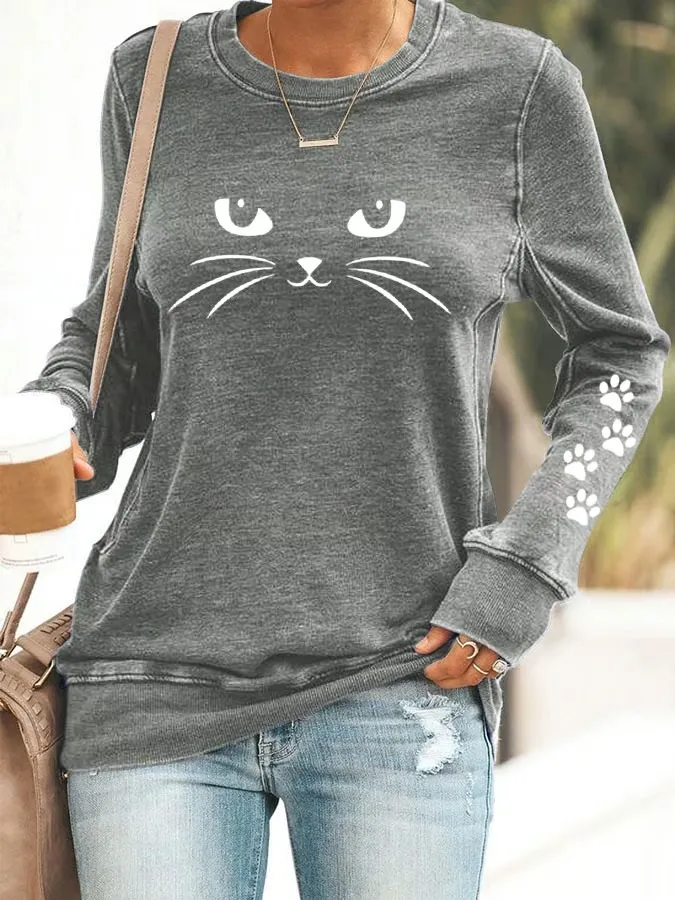 Women's Cute Cat Print Sweatshirt