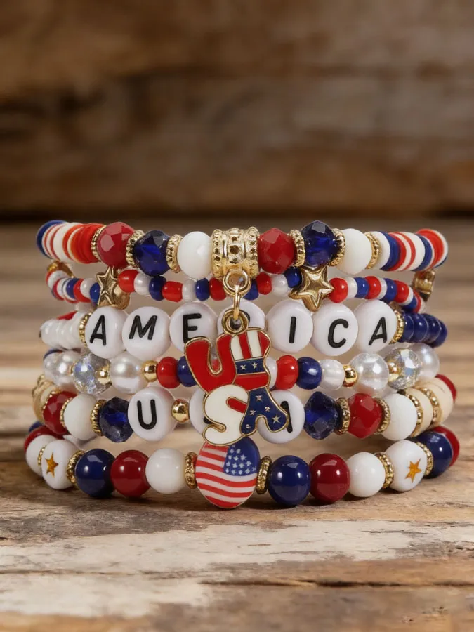 Red, White, and Blue Flag Beaded Bracelet