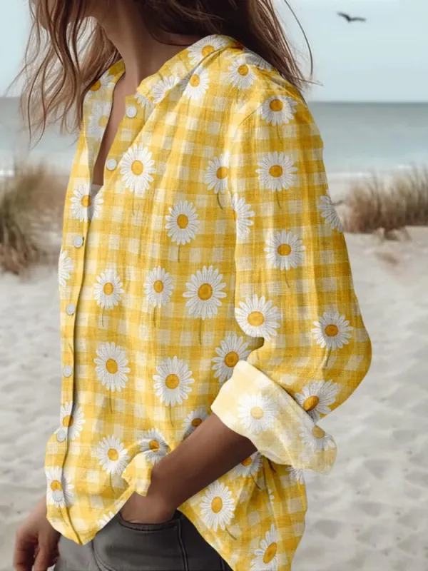 Plaid Daisy Long Sleeve Shirt