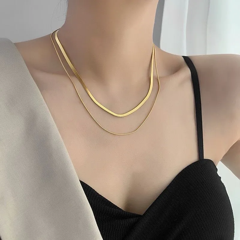 Stainless Steel Layered Statement Fashion Necklace