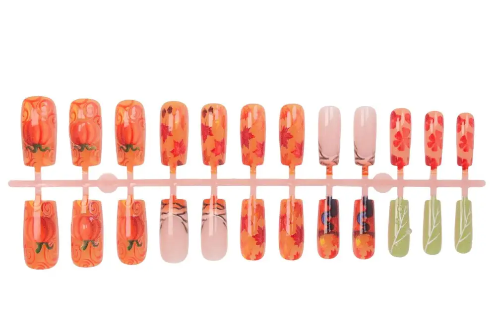 Nailhour 24Pcs Autumn 3D Vintage French Medium Square Press On Nails