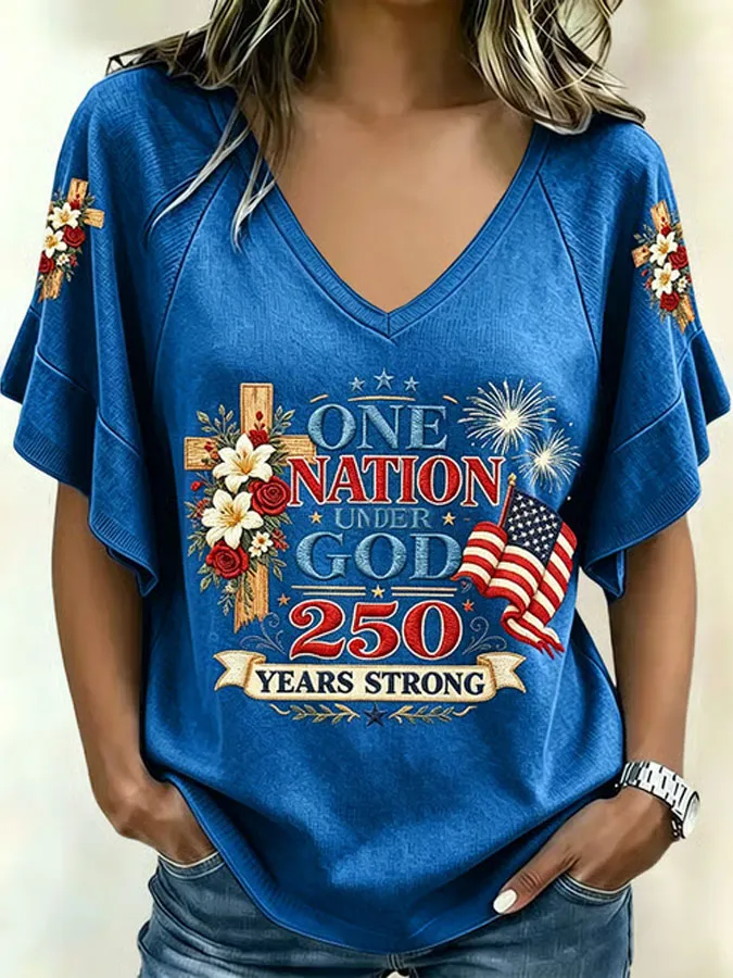 Women'S One Nation Under God Printed Casual Top