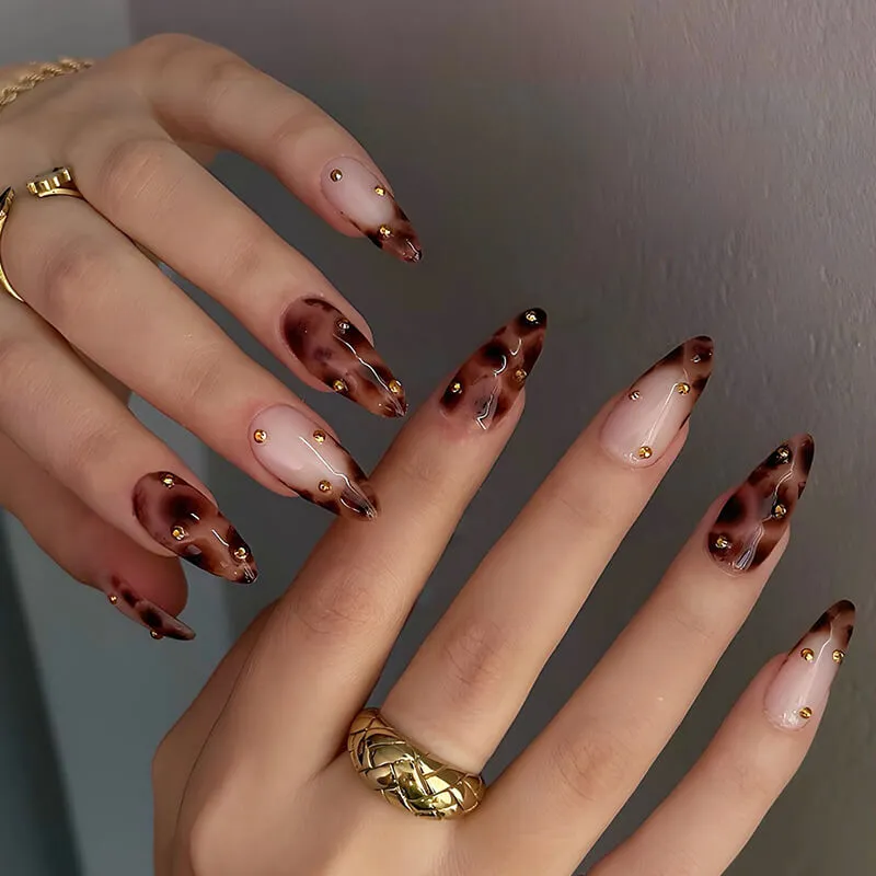 Nailhour 24Pcs Rhinestone Medium Almond Press On Nails