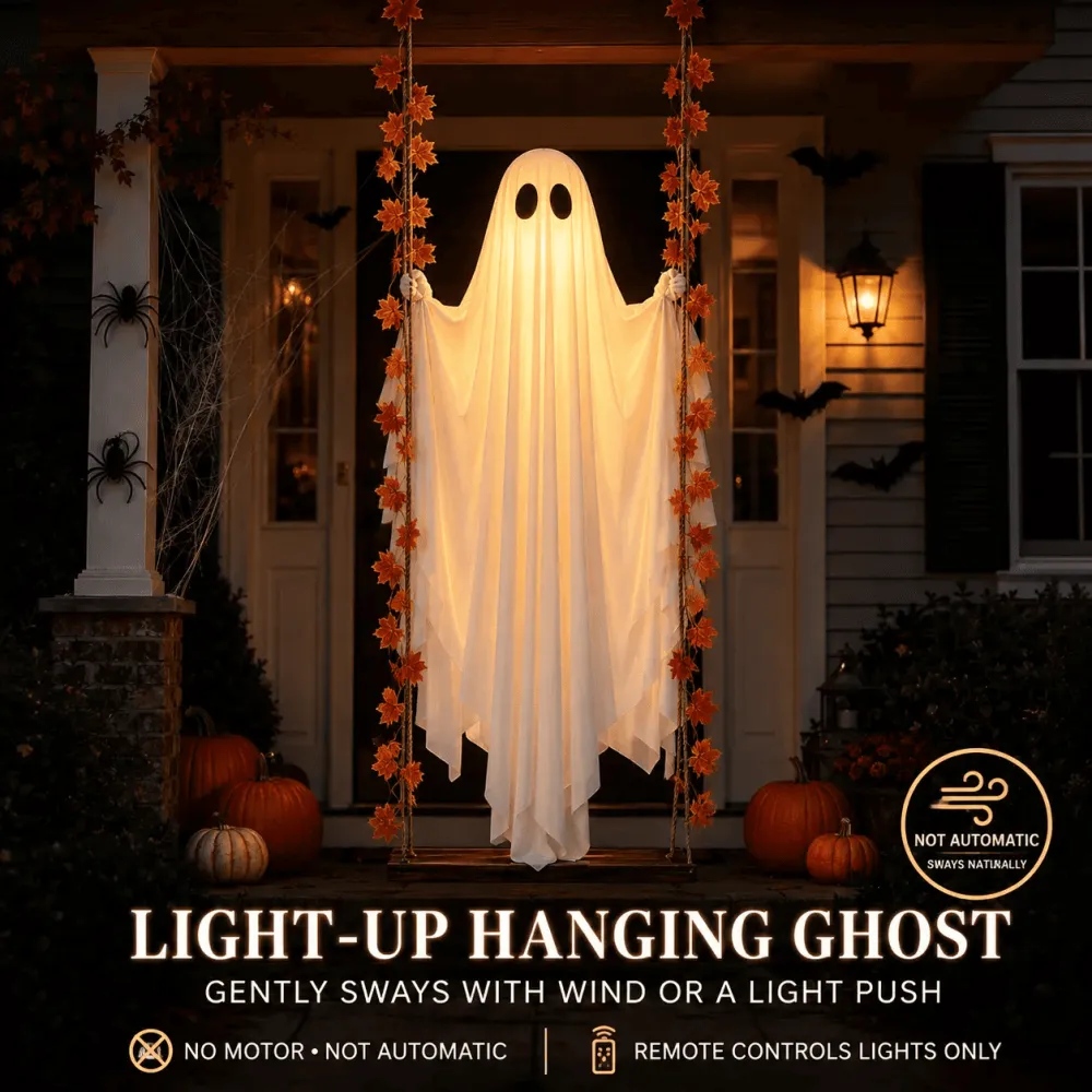 Halloween Porch/Garden Large Maple Leaf Swing Ghost Glowing Ornament