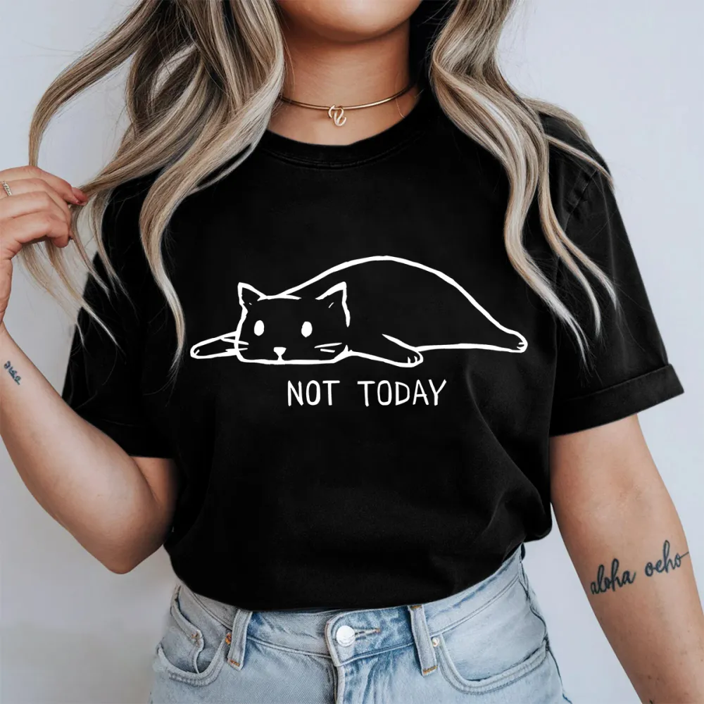 Lazy Cat Slogan Print T-Shirt