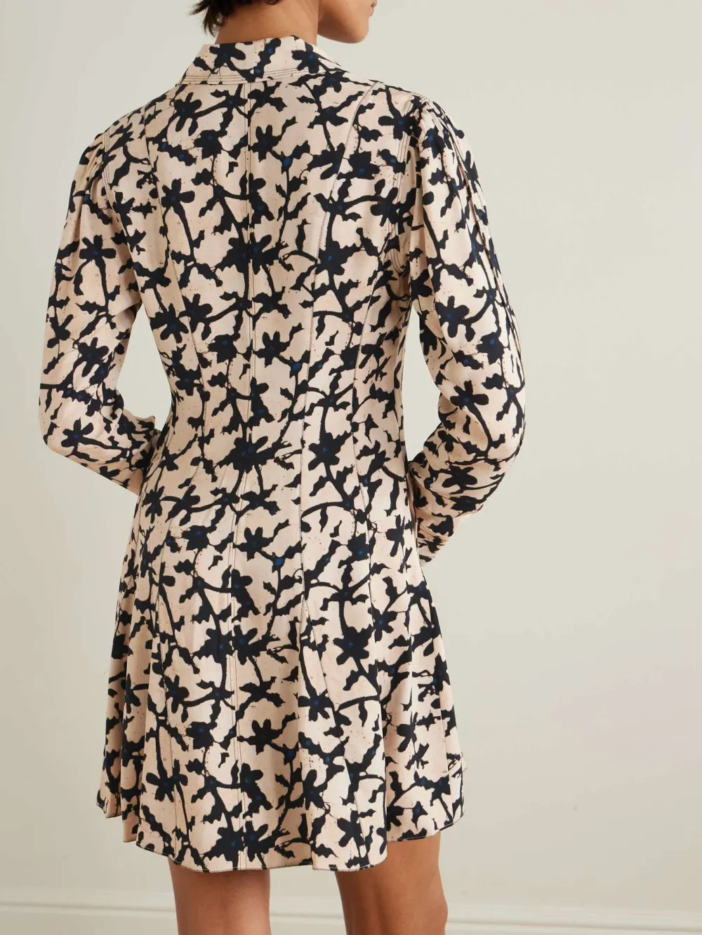 Long-Sleeve Printed Mini Shirt Dress
