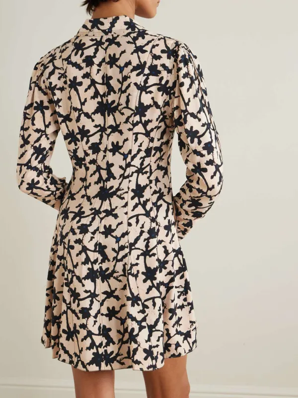 Long-Sleeve Printed Mini Shirt Dress