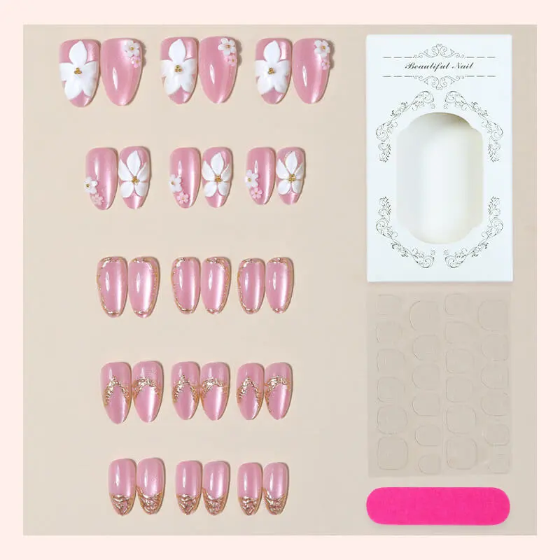 Nailhour 24Pcs Cat Eye 3D Medium Almond Press On Nails
