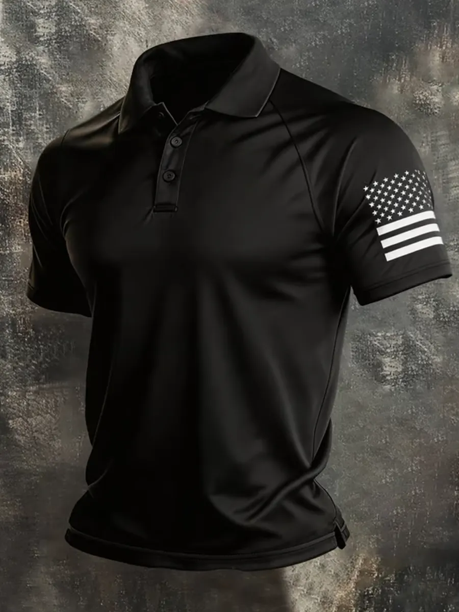 Men's Retro Patriot Color Block Polo Collar Short Sleeve