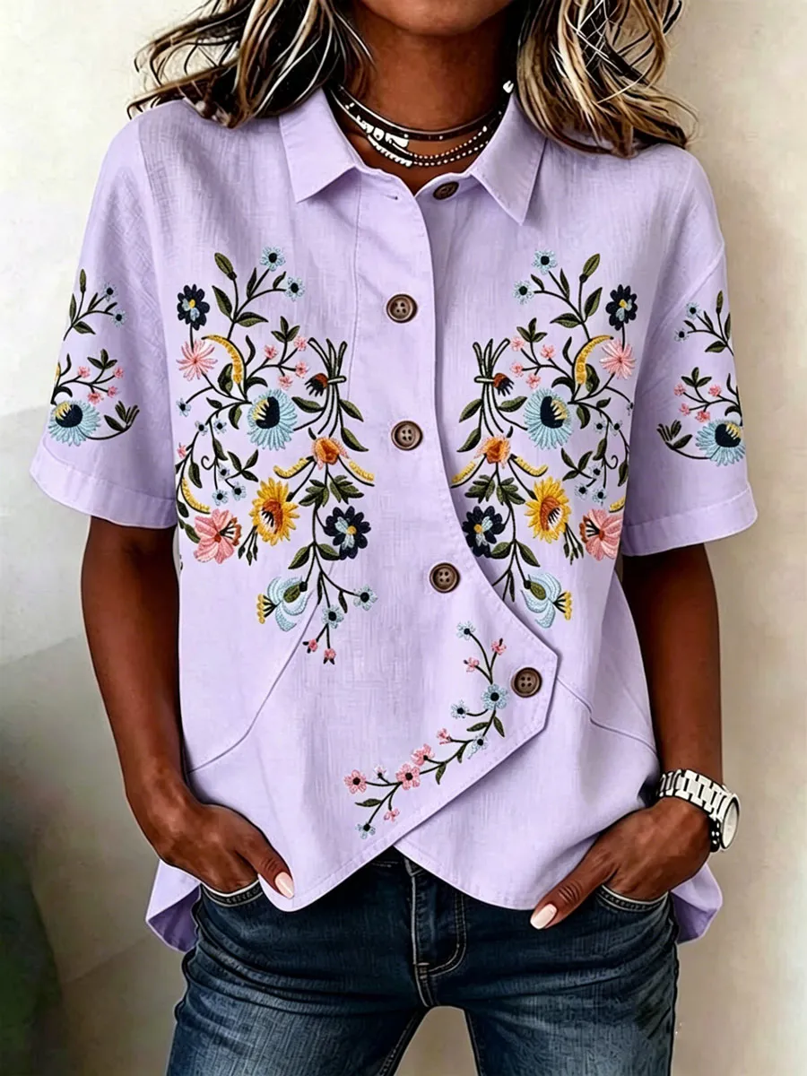 Women'S Cotton And Linen Casual Print Top